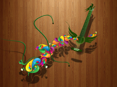 Back in the days color djo djoswork dragon guitar illustration old