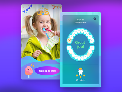 Dental health app for kids adobe xd android app augmented dentist design family gamification health ios kid kid apps mobile games rewards teeth tooth toothbrush ui ui kid ux