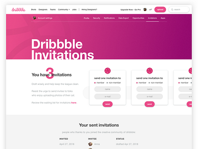 Redesign for dribbble invitations 3 invites design invite pink redesign sketch website