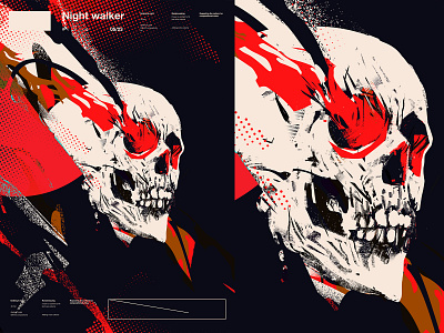 Nightwalker 2 abstract composition dots grunge grunge textures illustration laconic layout lines minimal poster poster art skull skull art smokes texture