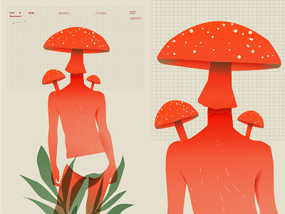 Mushroom abstract composition figure head illustration laconic lines minimal mushroom poster poster art