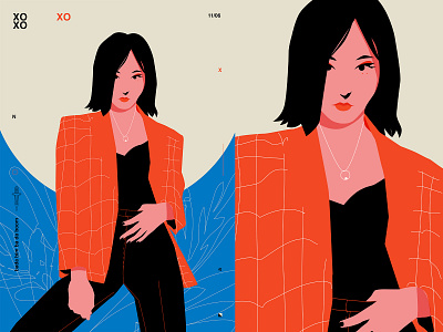 XO abstract character character design composition girl character girl illustration illustration laconic lines minimal pose poster