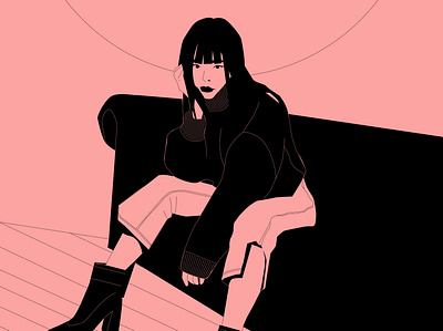 Waiting for you abstract character character design composition cute girl girl character girl illustration illustration laconic lines minimal poster poster art sexy sitting