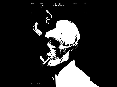 Skull abstract black and white cigarette composition illustration laconic lines minimal poster poster a day poster art skull skull illustration smokes spotlight