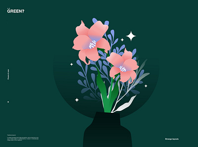 Pink flowers in green abstract composition floral flowers flowers illustration illustration laconic minimal poster vase