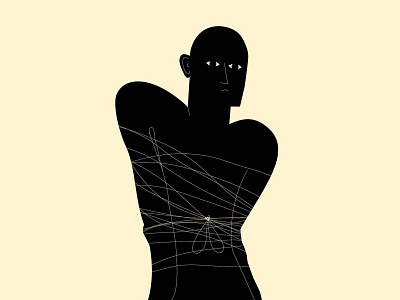 Overthinking abstract composition conceptual illustration dual meaning emotional figure figure illustration illustration laconic lines minimal overthinking poster thinking tied up wire