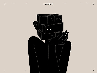 Puzzled abstract composition conceptual illustration design dual meaning editorial editorial illustration emotional illustration laconic lines minimal poster puzzle puzzled rubic rubic cube thinking