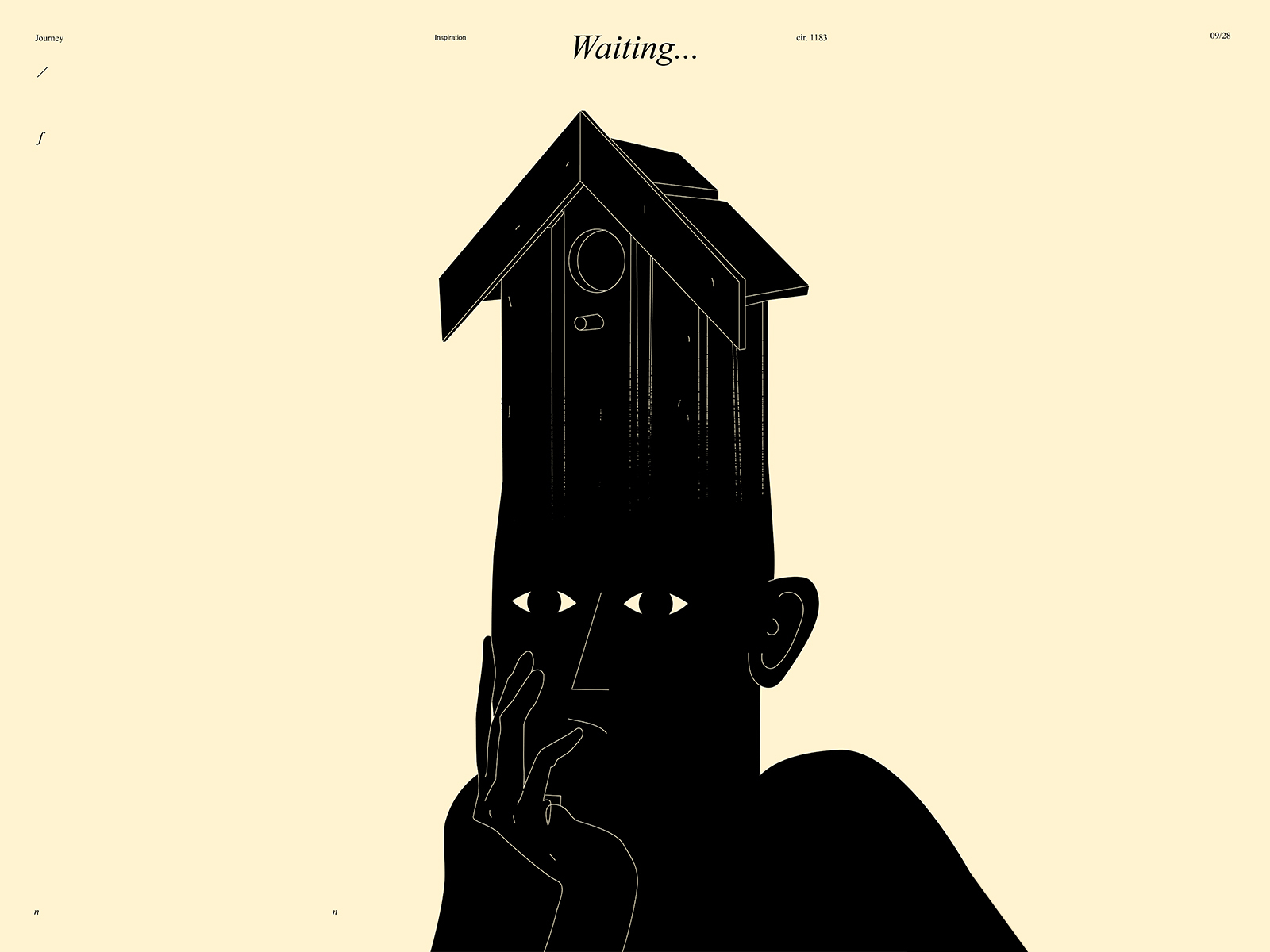 Waiting abstract bird house character composition conceptual illustration design dual meaning editorial illustration hand illustration idea illustration laconic lines minimal poster thinking waiting