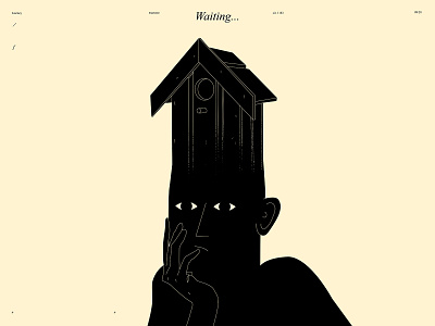 Waiting abstract bird house character composition conceptual illustration design dual meaning editorial illustration hand illustration idea illustration laconic lines minimal poster thinking waiting
