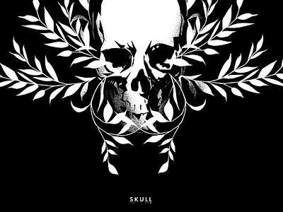 Skull and Leaves abstract black and white composition design floral floral pattern grunge grunge texturte illustration laconic leaves lines minimal poster skull skull illustration