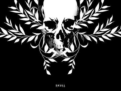 Skull and Leaves abstract black and white composition design floral floral pattern grunge grunge texturte illustration laconic leaves lines minimal poster skull skull illustration