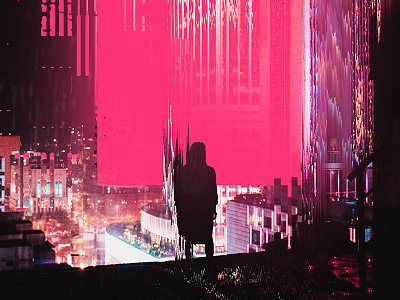 Fragment 64 city cyberpunk ghostintheshell glitch glitch effect glitchart glowing man night standing