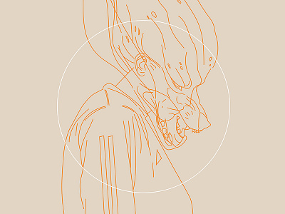 Fragment 69 angry circle illustration laconic lineart lines man melting metamorphosis minimal simple standing wolf