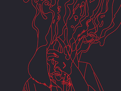 Fragment 114 abstract composition fragment girl hand hands illustration laconic lines melting minimal no face smokes transforming