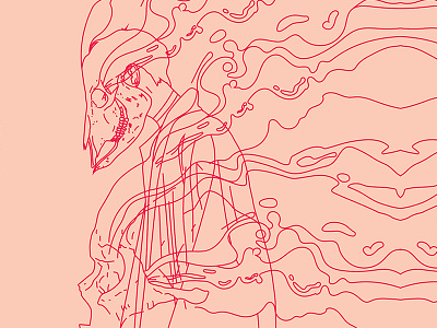 Fragment 136 abstract composition cow skull fashion illustration laconic lines minimal mystical skull smokes traveler