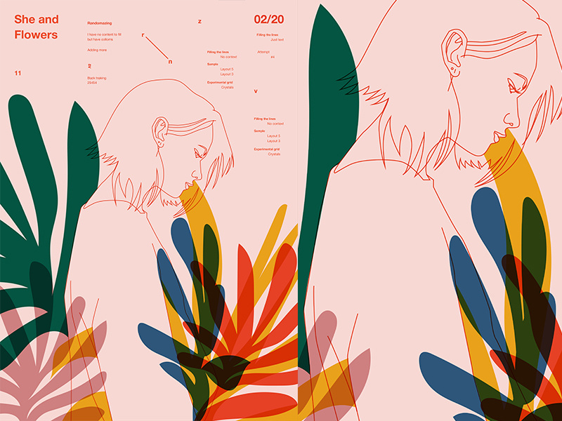 Casual Flowers grid floral pattern floral background floral fragment girl layout poster art poster challenge poster a day form lines poster illustration laconic composition abstract minimal