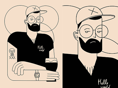 Hipster And Beer abstract beer cap charecter charecter design composition form glasses hipter illustration laconic lines man minimal poster poster a day poster art poster challenge