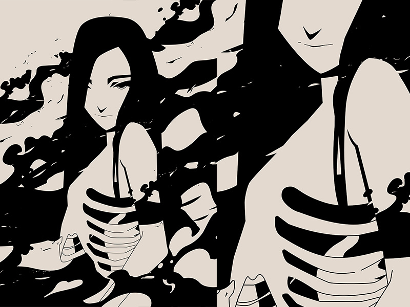 Smokes And Bones anime cartoon glommy ribcage smoke grid fragment poster art poster challenge poster a day form lines poster illustration laconic composition abstract minimal