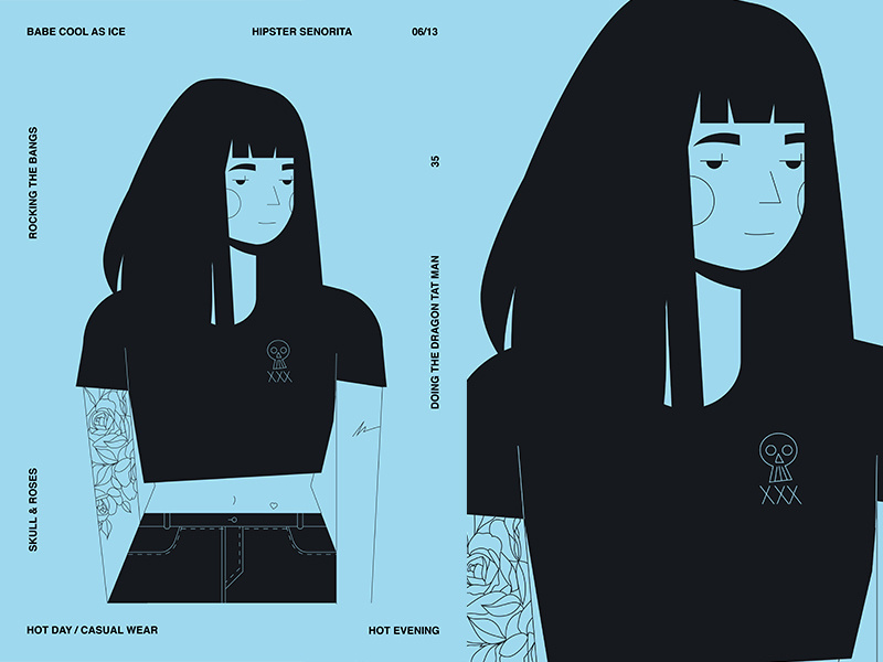 Rocking Bangs girl illustration girl character tattoo girl layout fragment poster art poster challenge poster a day form lines poster illustration laconic composition abstract minimal