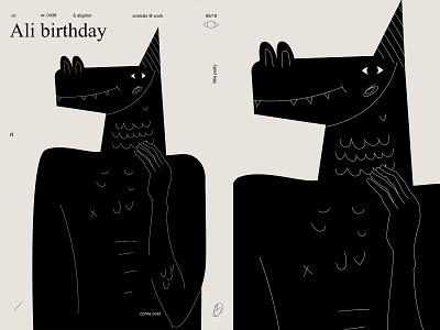 Ali birthday abstract aligator animal art composition illustration laconic lines minimal poster poster art poster every day