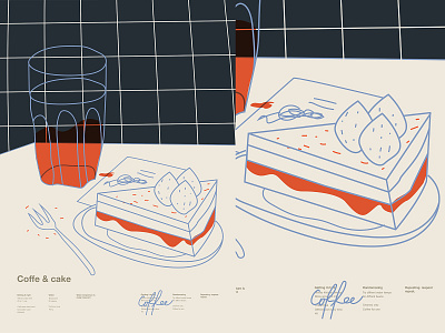 Coffee and cake abstract art cake coffee composition illustration laconic lines minimal poster poster a day poster art