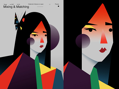 Mixing and matching abstract composition geisha girl illustration laconic lines minimal poster poster a day poster art shapes