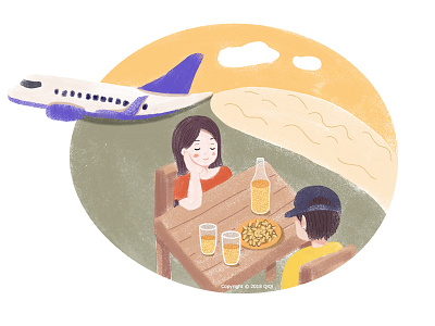 having beer beside the Yellow River boy drawing girl happy illustration illustrator lanzhou painting sketch travel trip