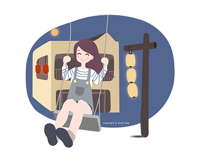 swing in Dunhuang drawing girl happy illustration illustrator painting sketch swing travel trip