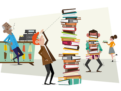 reading ai books illustration midcentury reading