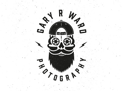 Logo for Gary R Ward Photography baseball hat beard bolt hat lightning logo moustache photo photography shutter skeleton skull
