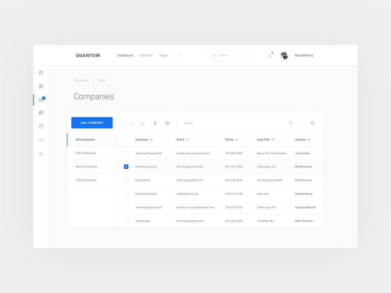 CRM Company List by Live Spline.one on Dribbble
