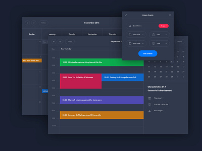 Dark Calendar Cards kit ui kit update web interface