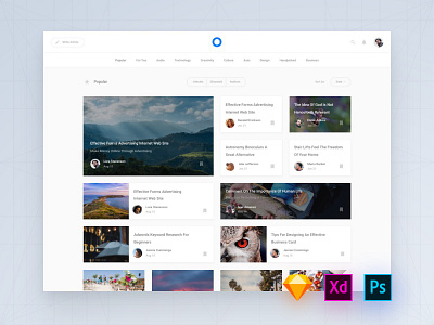 Blog Templates for Photoshop, Adobe XD and Sketch admin adobe adobe xd app application dashboard download psd sketch template ui kit web