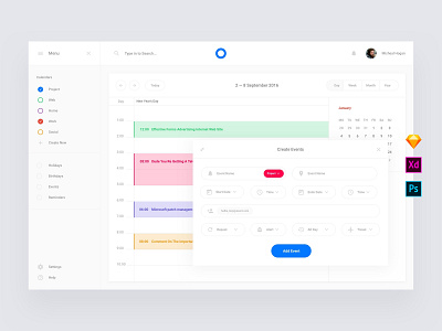 Calendar Application Templates admin base elements dashboard download interface photoshop psd sketch style guide symbols template ui ui kit ui8 ux ux kit xd