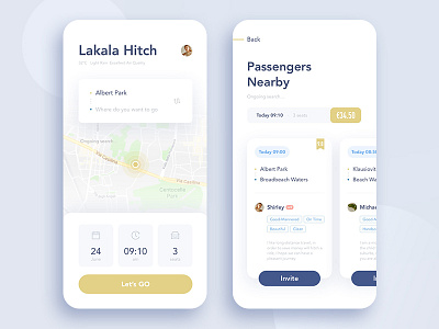 Travel Sharing App app car card design hitch icon interface invite ios map mobile order price sketch snowy time ui user ux