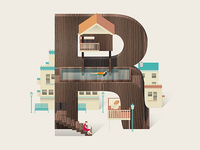 letter R illustration letter r swimming pool wood