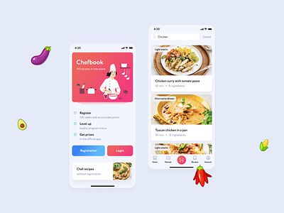 Chefbook app applicaiton color design illustration ios minimal mobile ui ux