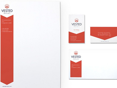 Vested Metals Branded Collateral branded collateral branding business cards identity design logo print web website