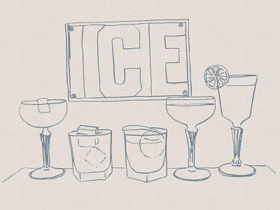 Ice Plant Bar Hand-Drawn Illustration collateral design identity design menu design online store print web website