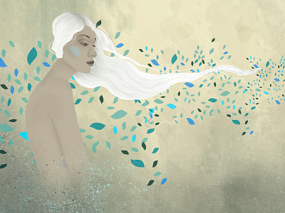 Wild is the wind digital paint girl illustration leaves wild wind