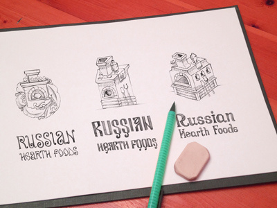 Russian Hearth Foods sketches fireplace hand icon identity lettering logo mark paper pencil sketch symbol