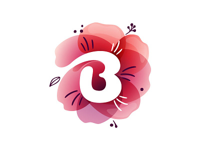 B letter logo at watercolor overlapping flower