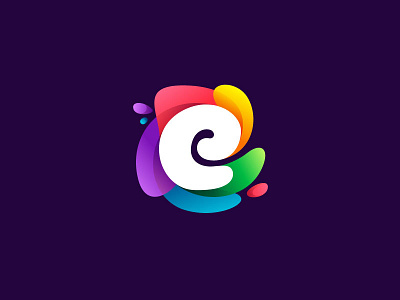 E icon letter e logo mark multicolor negative space overlapping rainbow