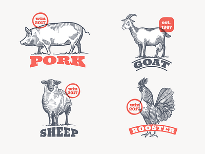 Set of 8 farm animals hatching emblems. by Roma Korolev (kaer logo) on ...