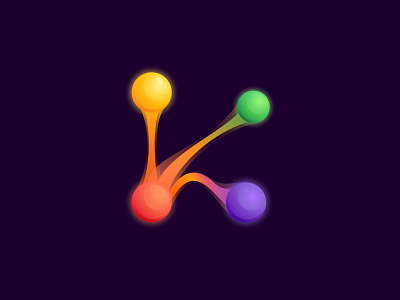 K letter logo with colorful spheres and connecting lines energy icon letter logo mark multimedia sciencefiction technology