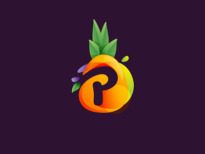 P pineapple letter juice letter logo mark negative space p pineapple splash