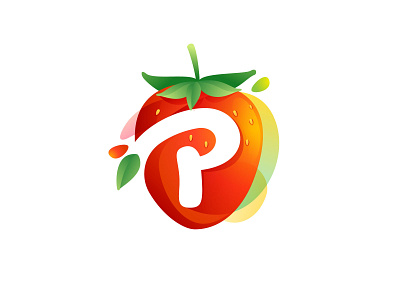 P in Strawberry icon juice logo mark negativespace p p letter red strawberry