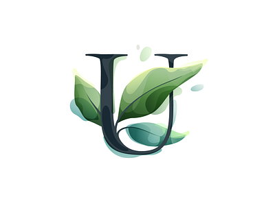 Watercolor style eco illustration leaf letter u watercolor