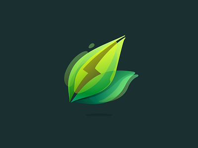 Leaves and lightning icon eco energy icon leaf lightning logo mark