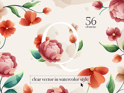 Watercolor style flowers vector set